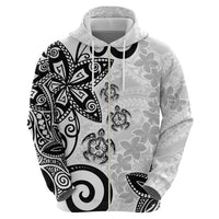 Polynesia Zip Hoodie White Tribal Turtle Floral Pattern LT05 - Polynesian Pride