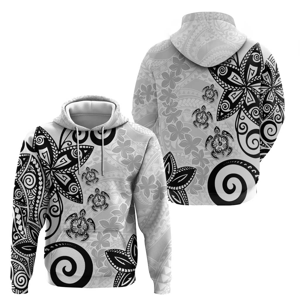 Polynesia Zip Hoodie White Tribal Turtle Floral Pattern LT05 - Polynesian Pride