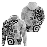Polynesia Zip Hoodie White Tribal Turtle Floral Pattern LT05 - Polynesian Pride