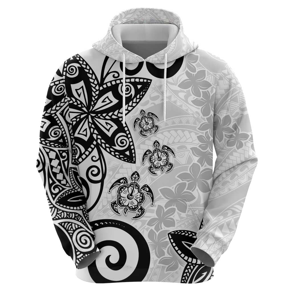 Polynesia Zip Hoodie White Tribal Turtle Floral Pattern LT05 - Polynesian Pride