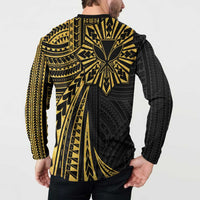 Hawaii And Philippines Button Sweatshirt Kanaka Maoli With Tribal Sun Together Gold LT05 - Polynesian Pride
