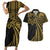 Hawaii And Philippines Couples Matching Short Sleeve Bodycon Dress and Hawaiian Shirt Kanaka Maoli With Tribal Sun Together Gold