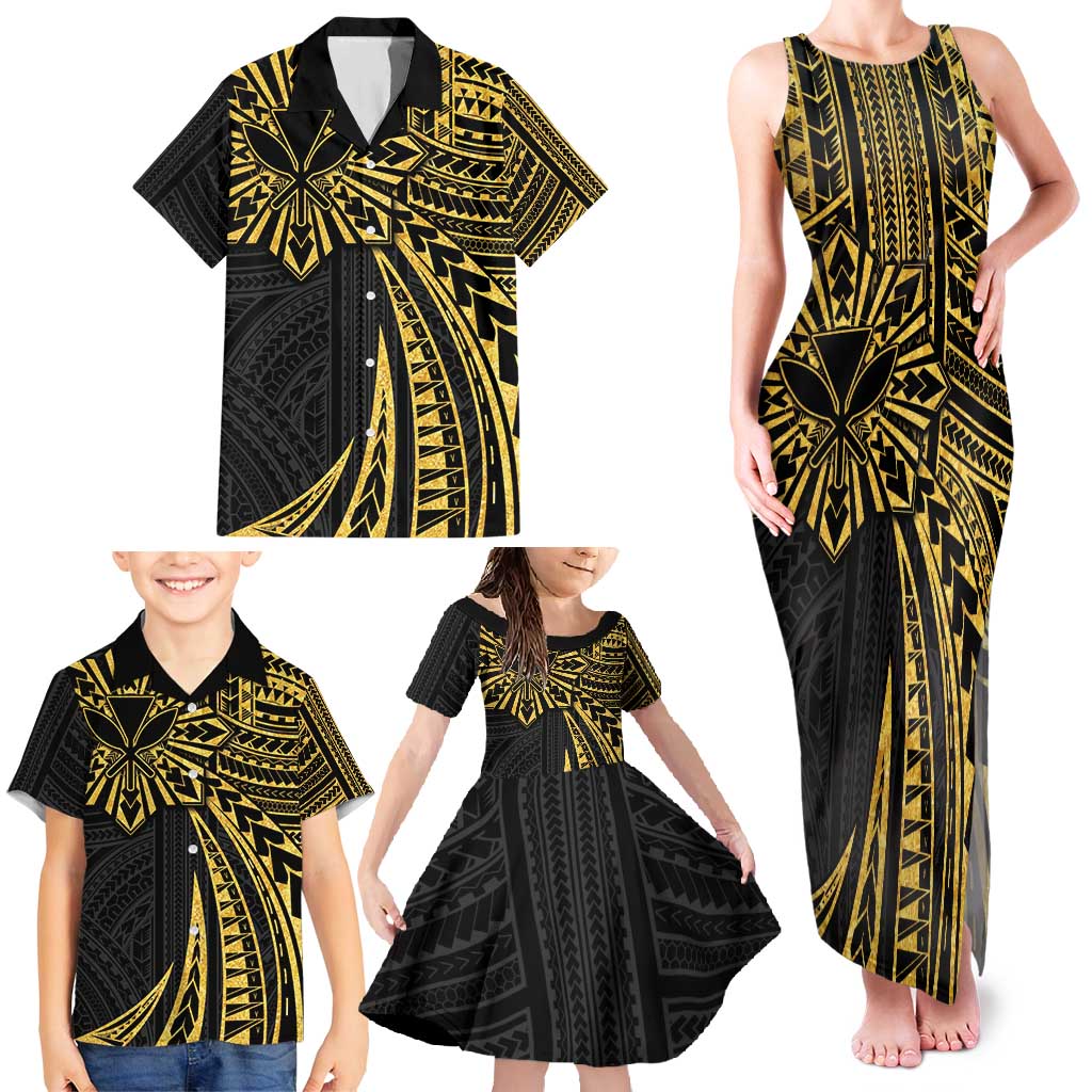 Hawaii And Philippines Family Matching Tank Maxi Dress and Hawaiian Shirt Kanaka Maoli With Tribal Sun Together Gold