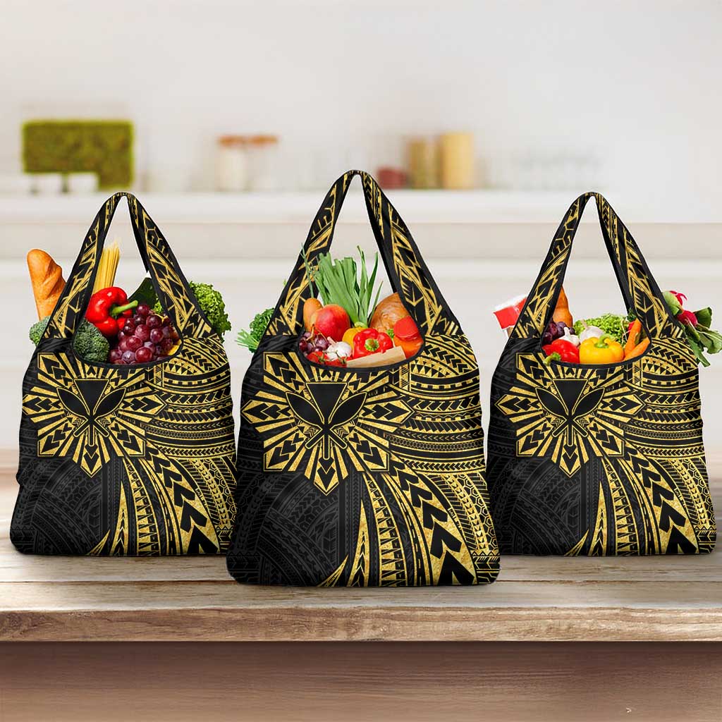 Hawaii And Philippines Grocery Bag Kanaka Maoli With Tribal Sun Together Gold LT05 3-pack One Size Gold - Polynesian Pride