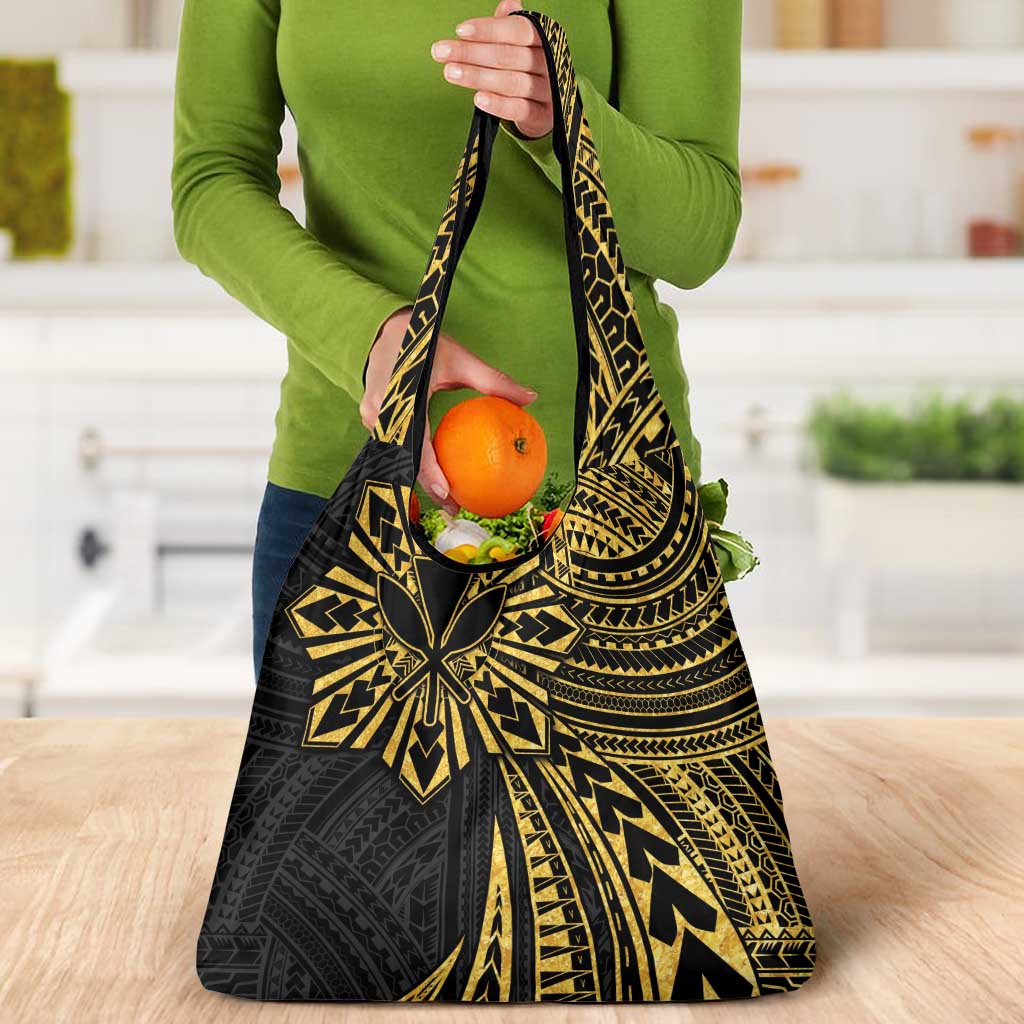 Hawaii And Philippines Grocery Bag Kanaka Maoli With Tribal Sun Together Gold LT05 - Polynesian Pride
