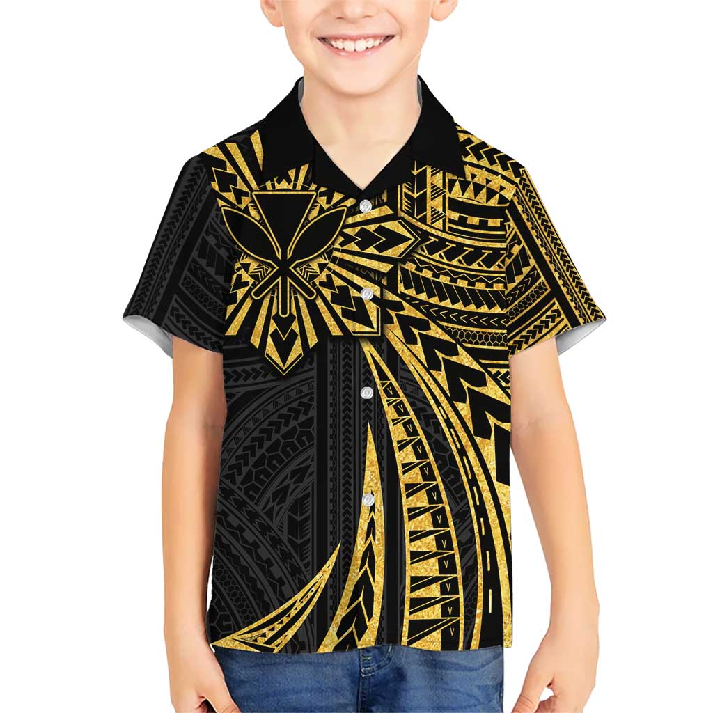 Hawaii And Philippines Kid Hawaiian Shirt Kanaka Maoli With Tribal Sun Together Gold