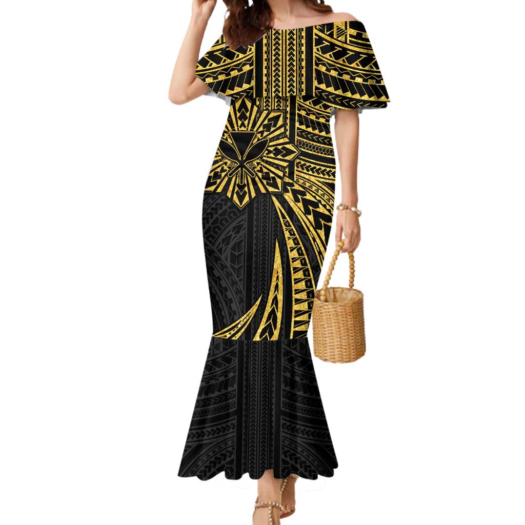 Hawaii And Philippines Mermaid Dress Kanaka Maoli With Tribal Sun Together Gold LT05 Women Gold - Polynesian Pride