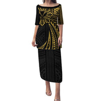 Hawaii And Philippines Puletasi Kanaka Maoli With Tribal Sun Together Gold LT05 Long Dress Gold - Polynesian Pride