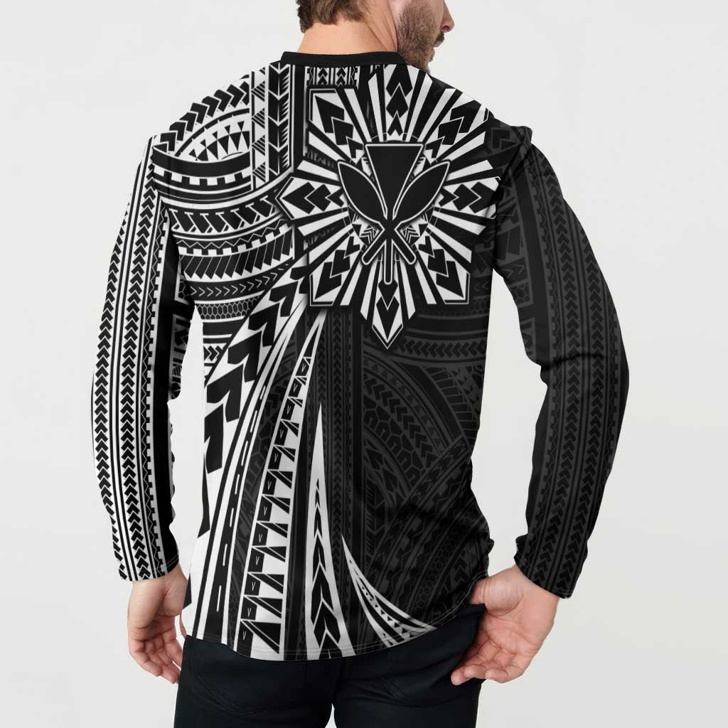 Hawaii And Philippines Button Sweatshirt Kanaka Maoli With Tribal Sun Together Black LT05 - Polynesian Pride