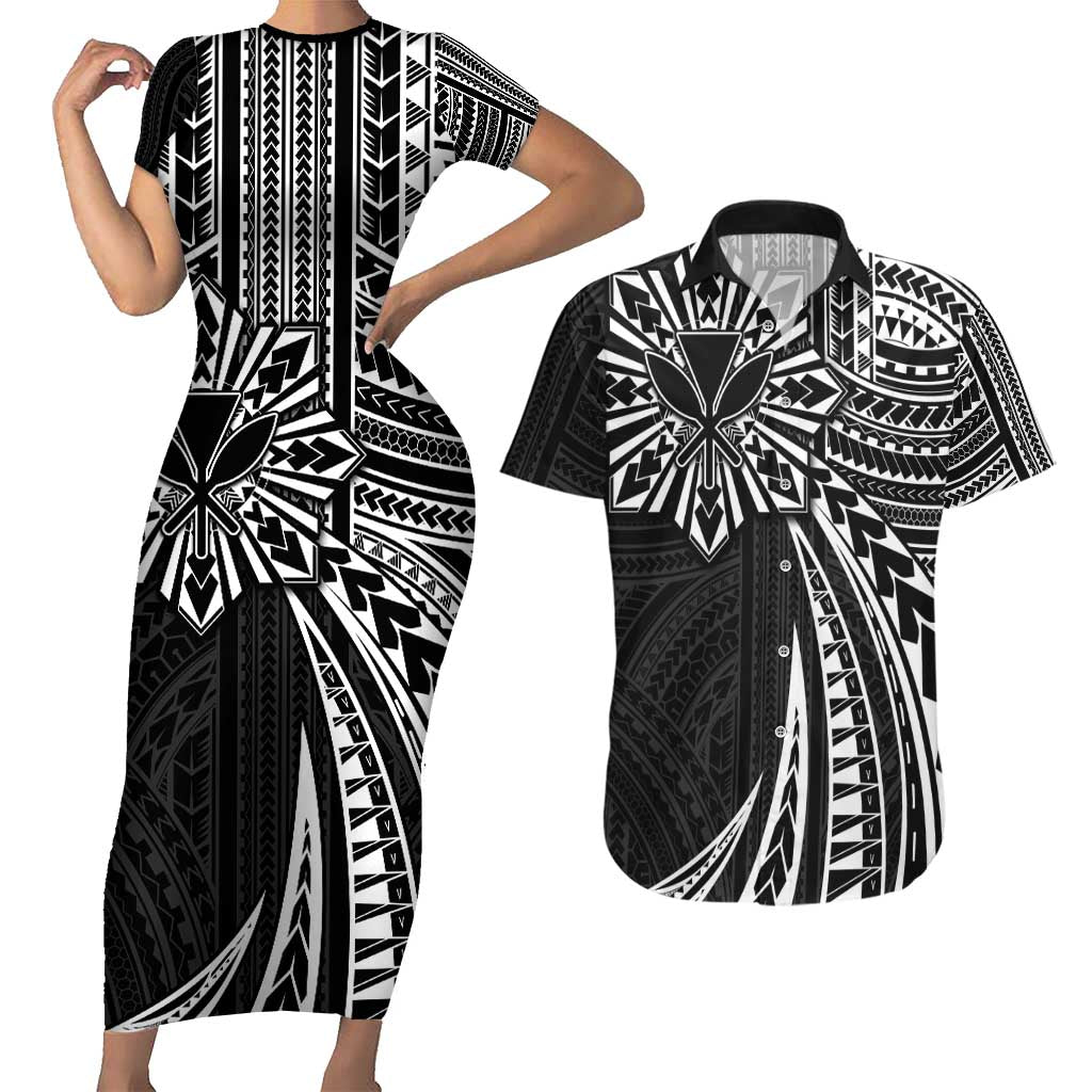 Hawaii And Philippines Couples Matching Short Sleeve Bodycon Dress and Hawaiian Shirt Kanaka Maoli With Tribal Sun Together Black