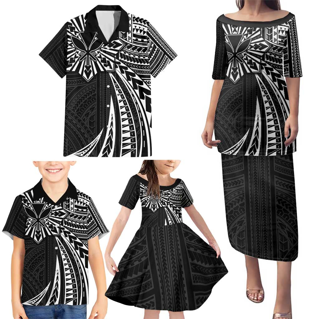 Hawaii And Philippines Family Matching Puletasi and Hawaiian Shirt Kanaka Maoli With Tribal Sun Together Black