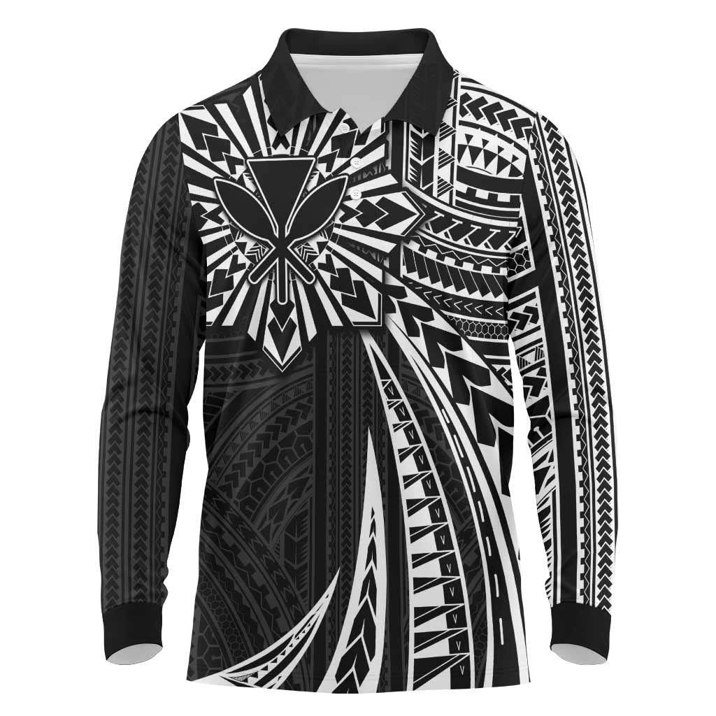 Hawaii And Philippines Long Sleeve Polo Shirt Kanaka Maoli With Tribal Sun Together Black