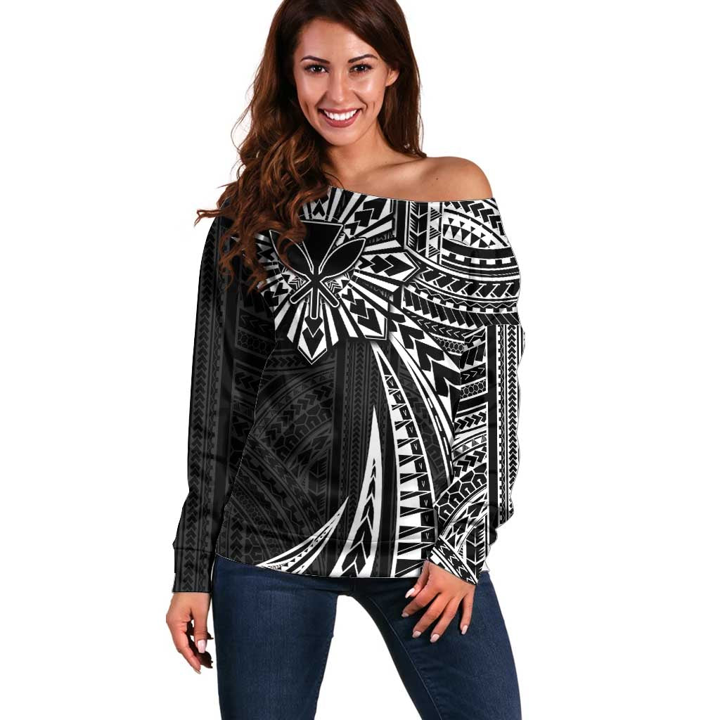 Hawaii And Philippines Off Shoulder Sweater Kanaka Maoli With Tribal Sun Together Black