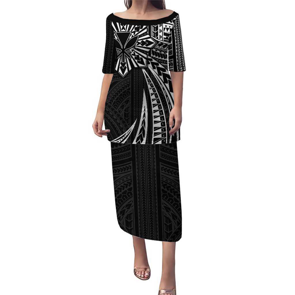 Hawaii And Philippines Puletasi Kanaka Maoli With Tribal Sun Together Black LT05 Long Dress Black - Polynesian Pride