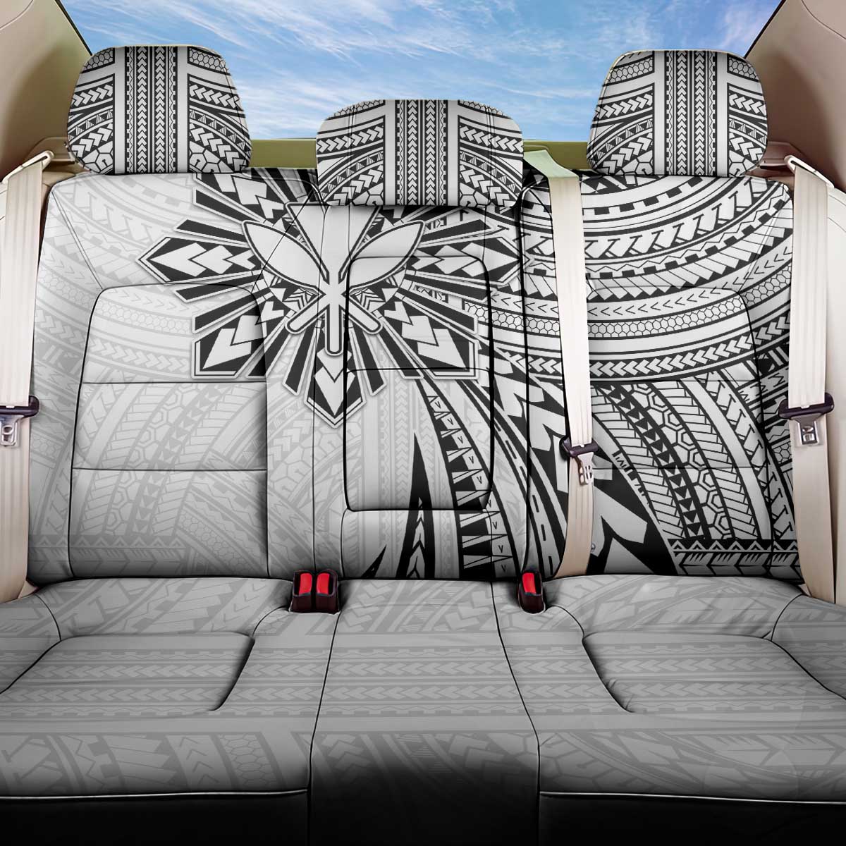 Hawaii And Philippines Back Car Seat Cover Kanaka Maoli With Tribal Sun Together White LT05 One Size White - Polynesian Pride
