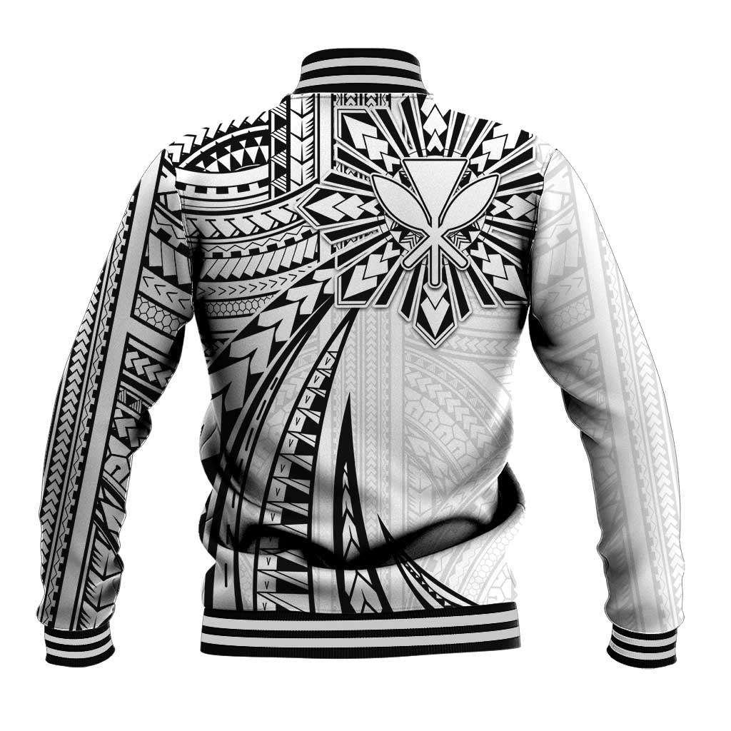 Hawaii And Philippines Baseball Jacket Kanaka Maoli With Tribal Sun Together White LT05 - Polynesian Pride