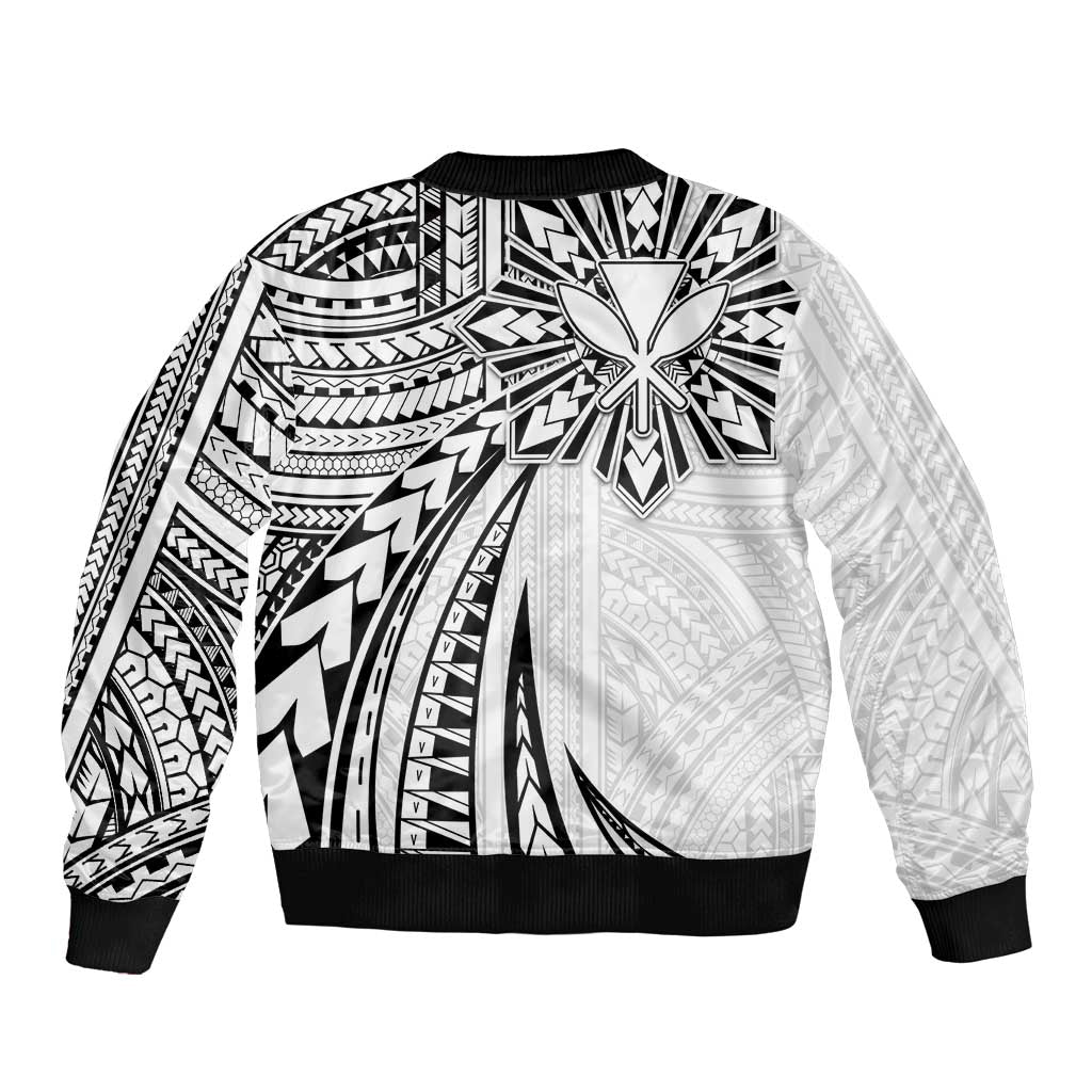 Hawaii And Philippines Bomber Jacket Kanaka Maoli With Tribal Sun Together White LT05 - Polynesian Pride