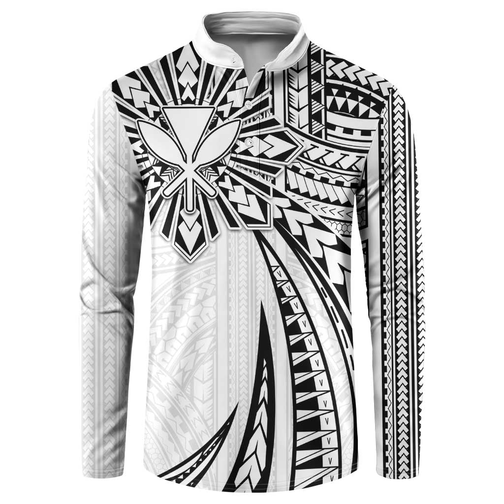 Hawaii And Philippines Button Sweatshirt Kanaka Maoli With Tribal Sun Together White LT05 White - Polynesian Pride