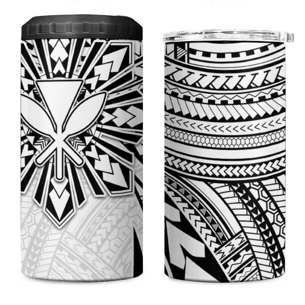 Hawaii And Philippines 4 in 1 Can Cooler Tumbler Kanaka Maoli With Tribal Sun Together White