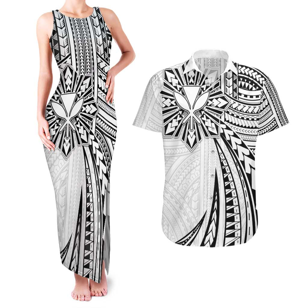 Hawaii And Philippines Couples Matching Tank Maxi Dress and Hawaiian Shirt Kanaka Maoli With Tribal Sun Together White