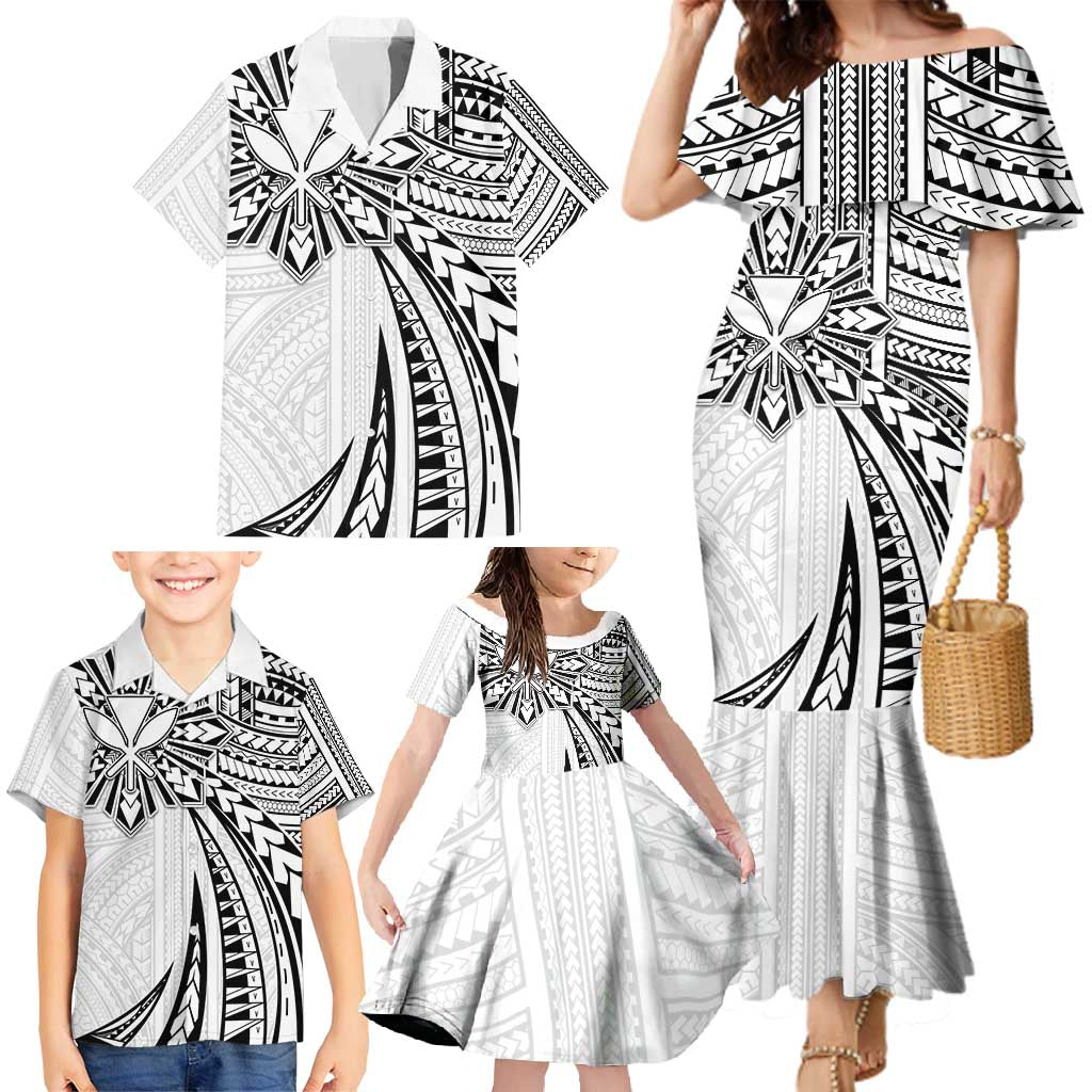 Hawaii And Philippines Family Matching Mermaid Dress and Hawaiian Shirt Kanaka Maoli With Tribal Sun Together White