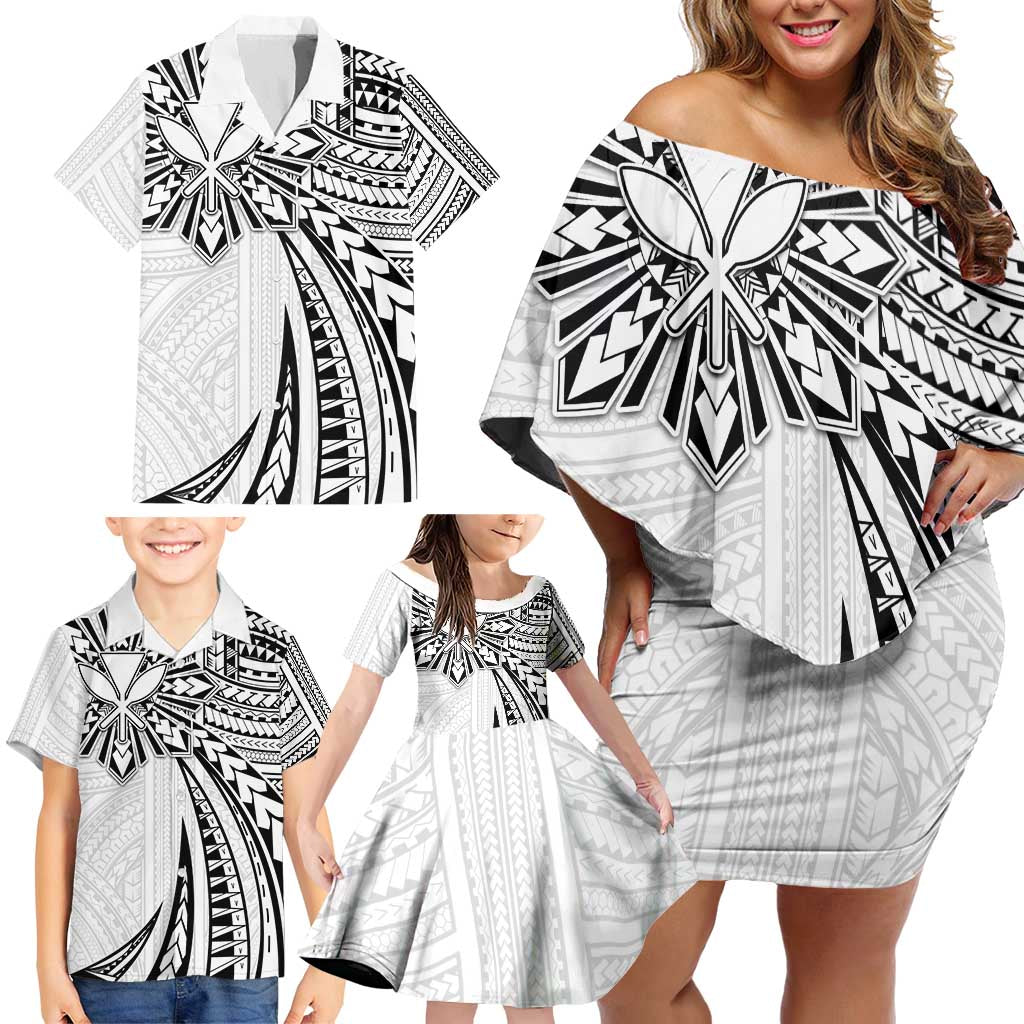 Hawaii And Philippines Family Matching Off Shoulder Short Dress and Hawaiian Shirt Kanaka Maoli With Tribal Sun Together White