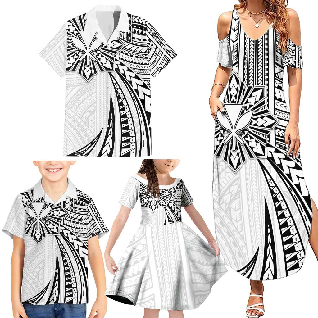 Hawaii And Philippines Family Matching Summer Maxi Dress and Hawaiian Shirt Kanaka Maoli With Tribal Sun Together White