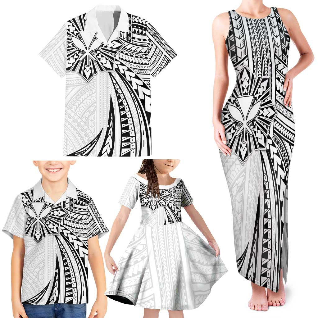 Hawaii And Philippines Family Matching Tank Maxi Dress and Hawaiian Shirt Kanaka Maoli With Tribal Sun Together White