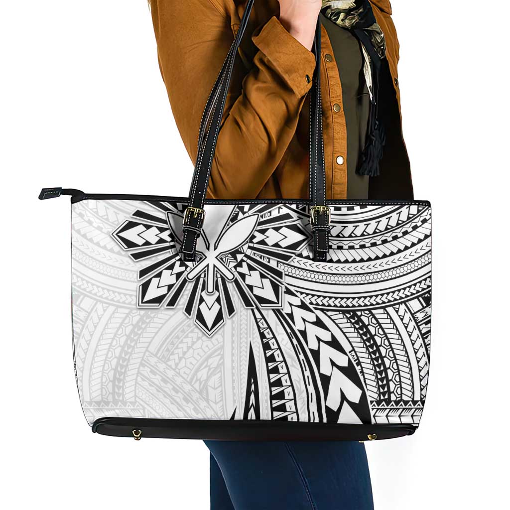 Hawaii And Philippines Leather Tote Bag Kanaka Maoli With Tribal Sun Together White LT05 - Polynesian Pride