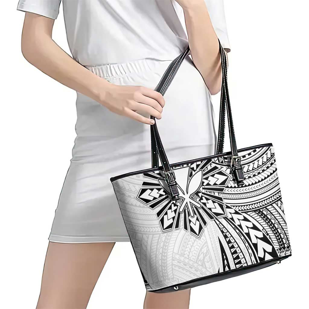 Hawaii And Philippines Leather Tote Bag Kanaka Maoli With Tribal Sun Together White LT05 - Polynesian Pride
