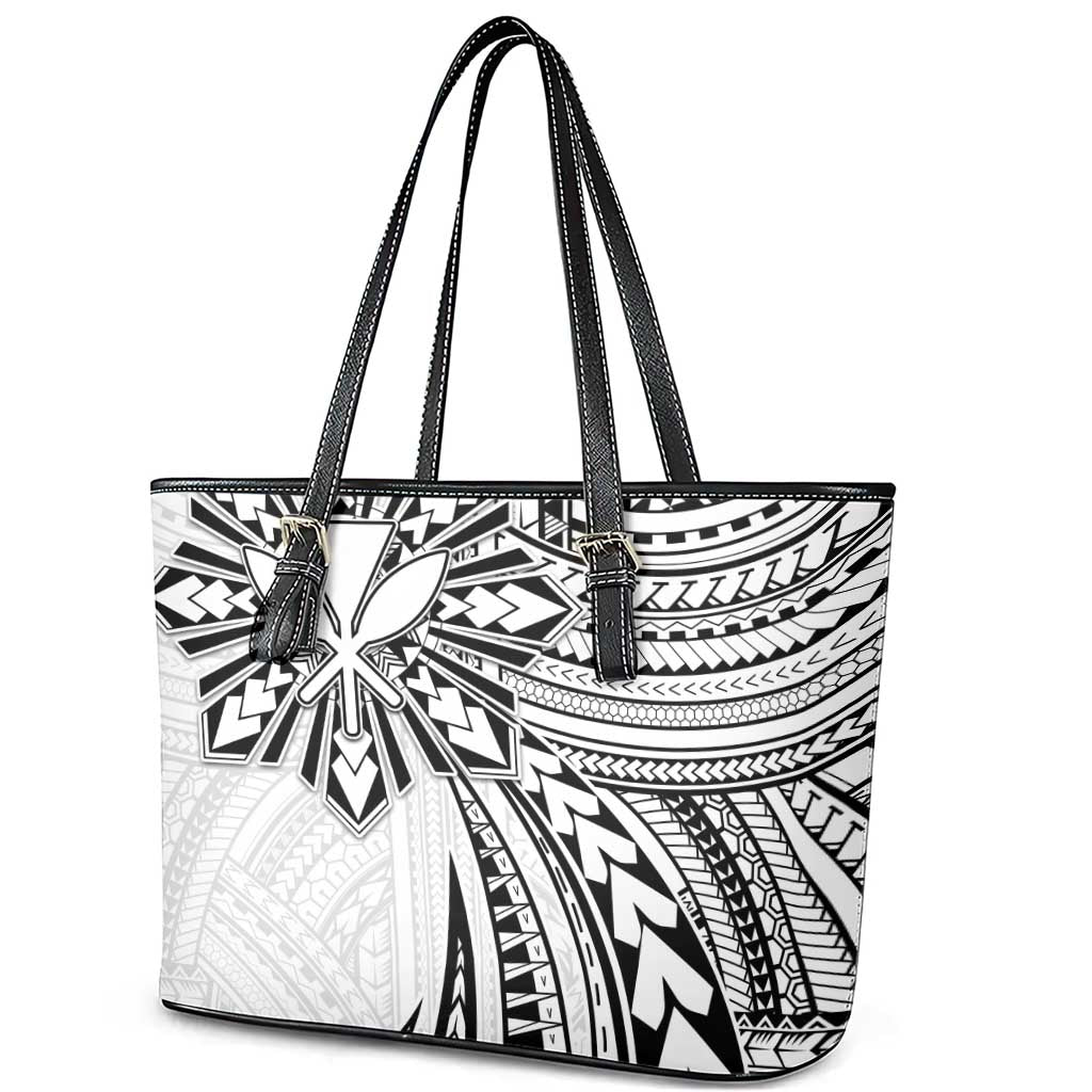 Hawaii And Philippines Leather Tote Bag Kanaka Maoli With Tribal Sun Together White LT05 - Polynesian Pride