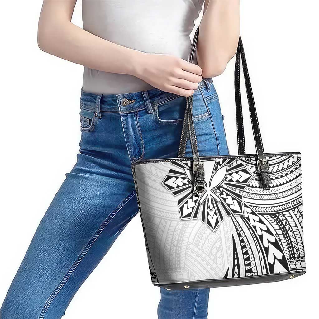 Hawaii And Philippines Leather Tote Bag Kanaka Maoli With Tribal Sun Together White LT05 - Polynesian Pride
