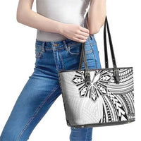 Hawaii And Philippines Leather Tote Bag Kanaka Maoli With Tribal Sun Together White LT05 - Polynesian Pride