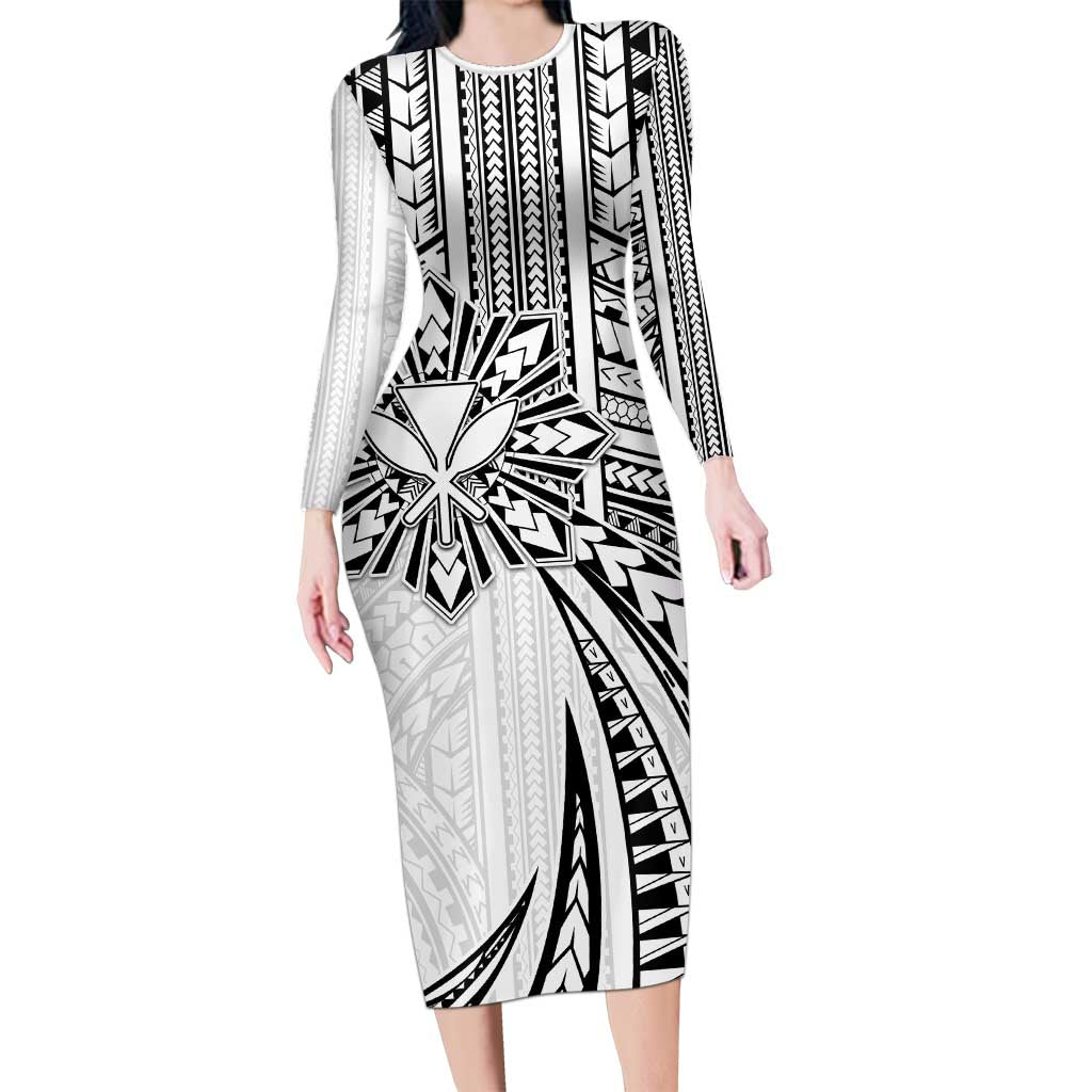 Hawaii And Philippines Long Sleeve Bodycon Dress Kanaka Maoli With Tribal Sun Together White