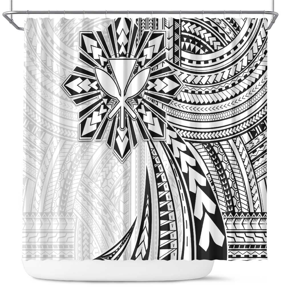 Hawaii And Philippines Shower Curtain Kanaka Maoli With Tribal Sun Together White LT05 White - Polynesian Pride