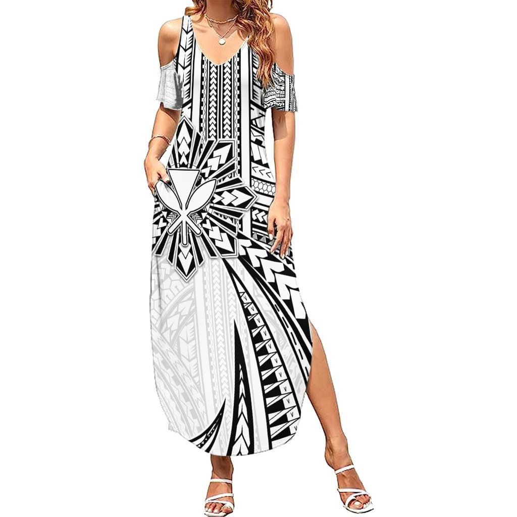 Hawaii And Philippines Summer Maxi Dress Kanaka Maoli With Tribal Sun Together White LT05 Women White - Polynesian Pride