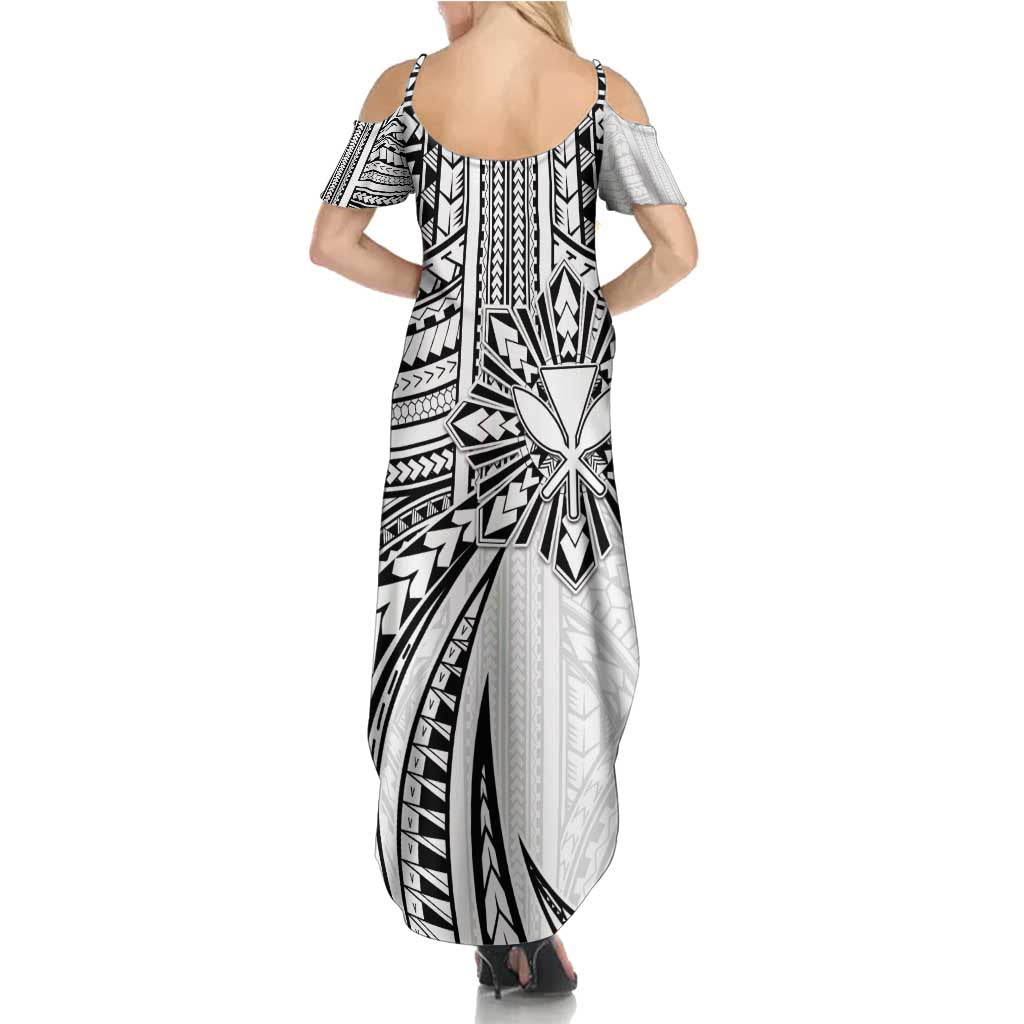 Hawaii And Philippines Summer Maxi Dress Kanaka Maoli With Tribal Sun Together White LT05 - Polynesian Pride
