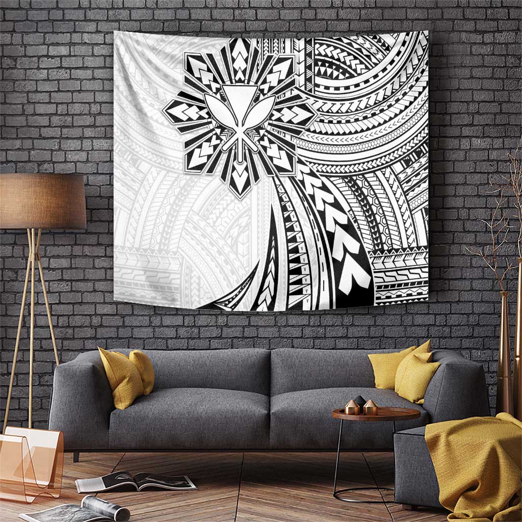 Hawaii And Philippines Tapestry Kanaka Maoli With Tribal Sun Together White