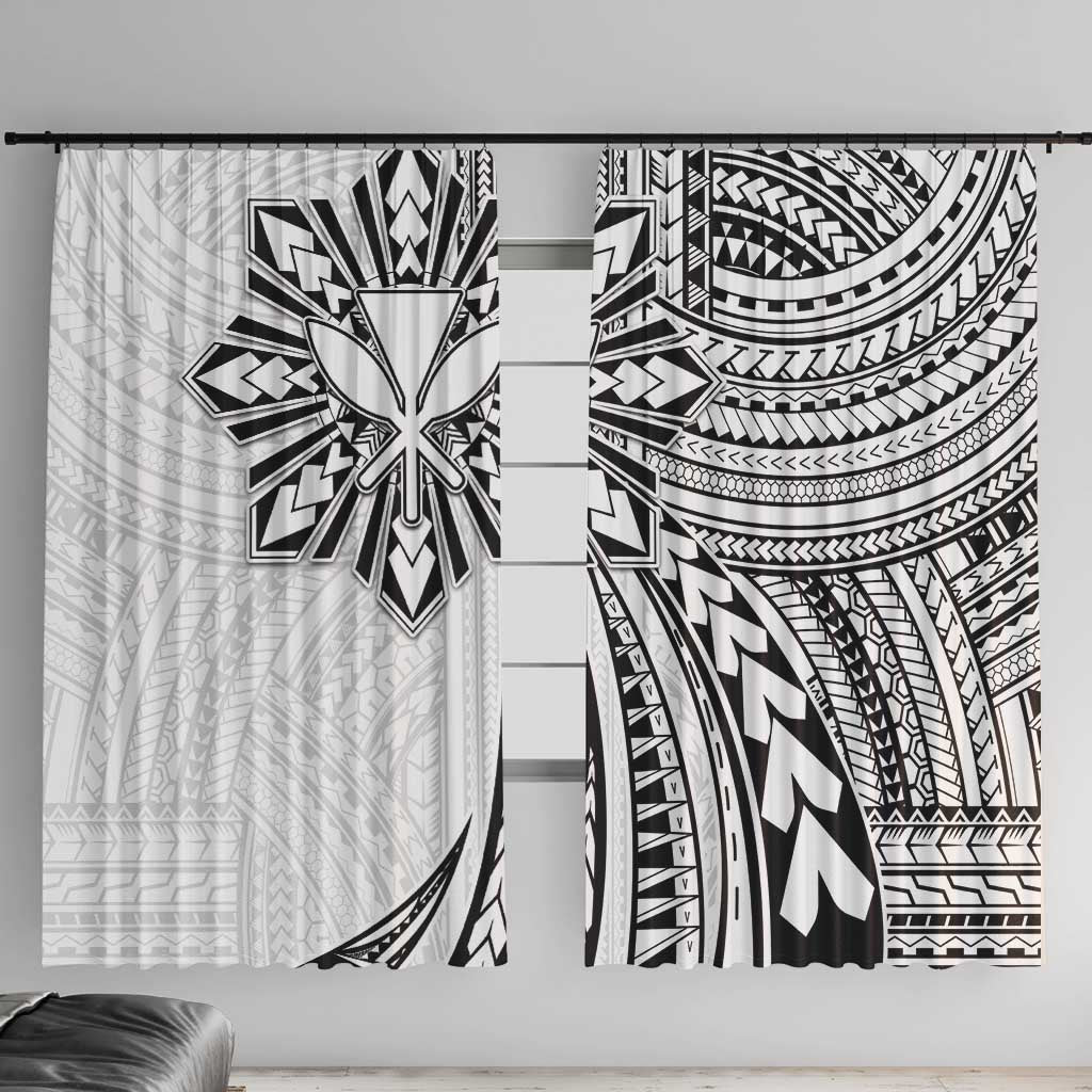 Hawaii And Philippines Window Curtain Kanaka Maoli With Tribal Sun Together White LT05 With Hooks White - Polynesian Pride