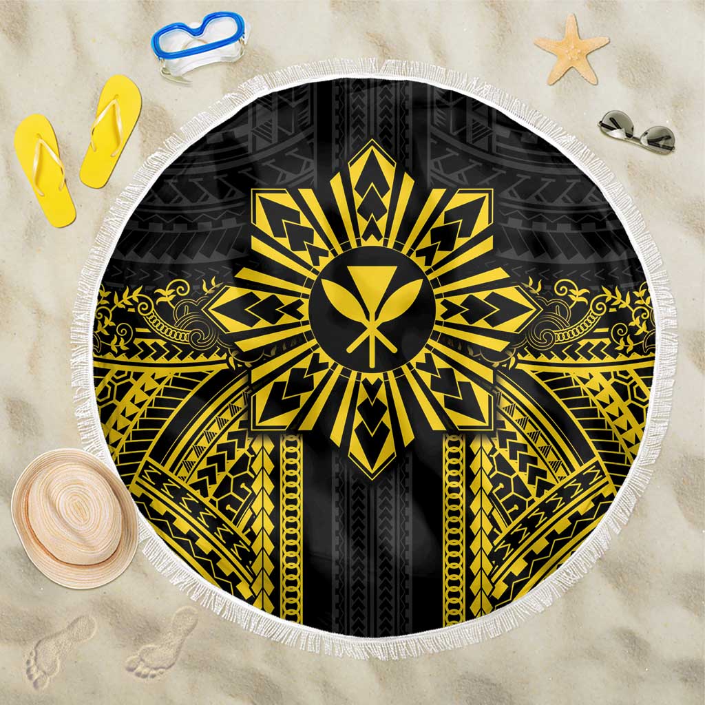 Hawaii And Philippines Together Beach Blanket Polynesian Pattern With Filipino Barong Gold LT05 One Size 150cm Gold - Polynesian Pride