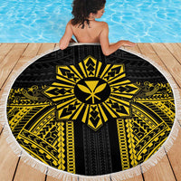 Hawaii And Philippines Together Beach Blanket Polynesian Pattern With Filipino Barong Gold LT05 - Polynesian Pride