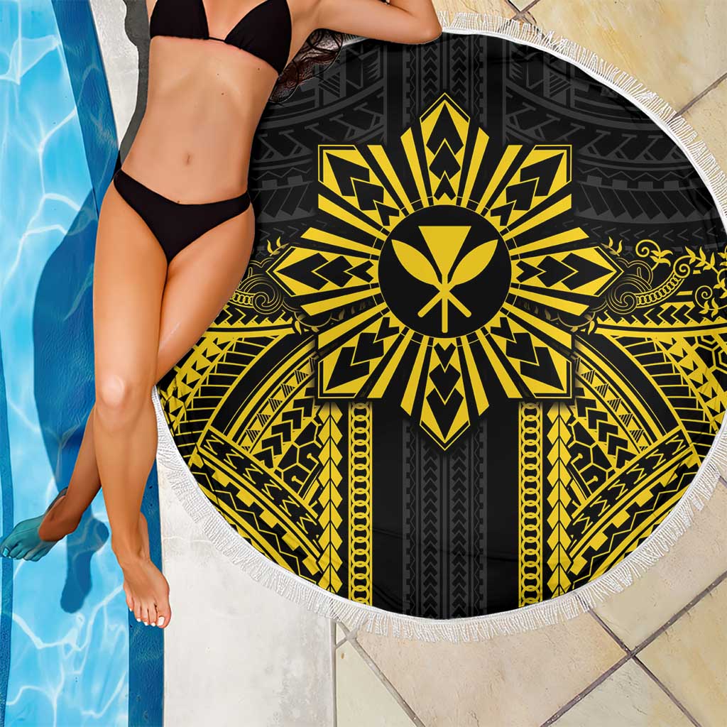 Hawaii And Philippines Together Beach Blanket Polynesian Pattern With Filipino Barong Gold LT05 - Polynesian Pride