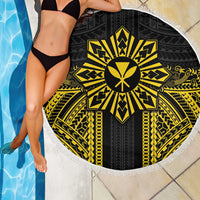 Hawaii And Philippines Together Beach Blanket Polynesian Pattern With Filipino Barong Gold LT05 - Polynesian Pride