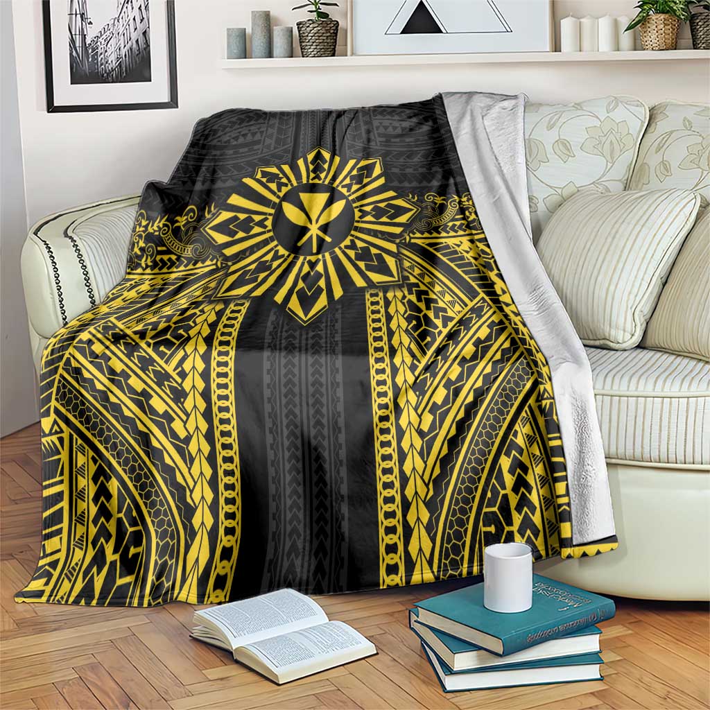 Hawaii And Philippines Together Blanket Polynesian Pattern With Filipino Barong Gold LT05 Gold - Polynesian Pride
