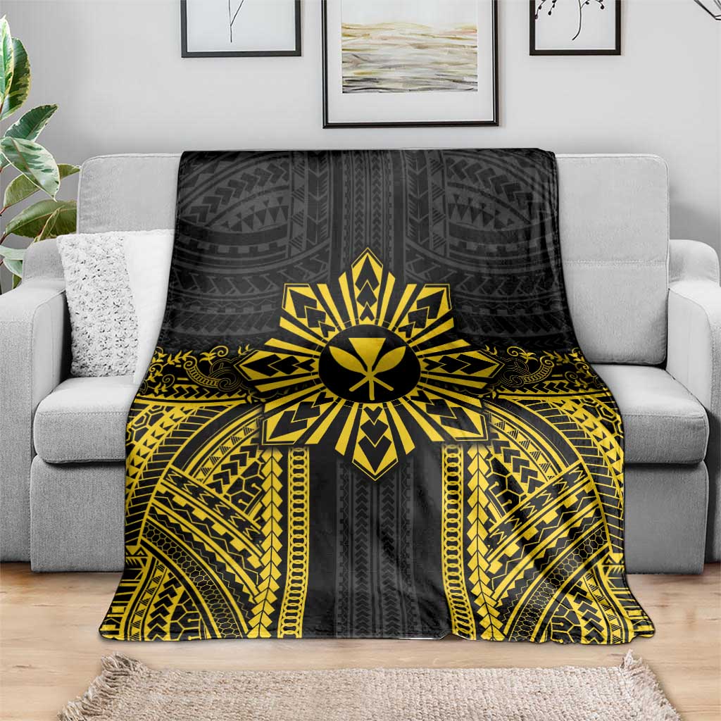Hawaii And Philippines Together Blanket Polynesian Pattern With Filipino Barong Gold LT05 - Polynesian Pride