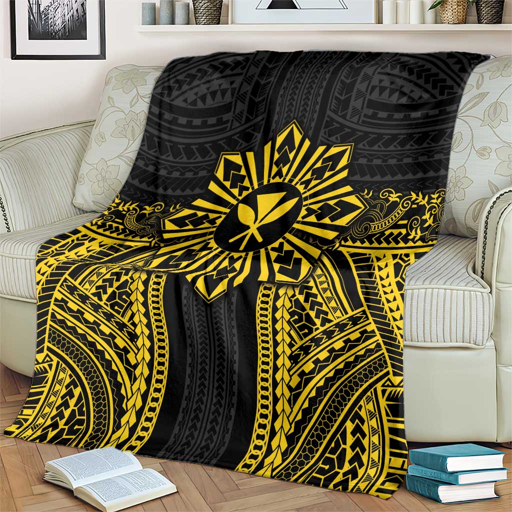 Hawaii And Philippines Together Blanket Polynesian Pattern With Filipino Barong Gold LT05 - Polynesian Pride