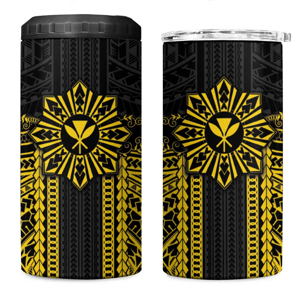 Hawaii And Philippines Together 4 in 1 Can Cooler Tumbler Polynesian Pattern With Filipino Barong Gold LT05 One Size: 16 oz Gold - Polynesian Pride