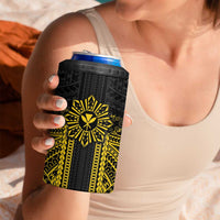 Hawaii And Philippines Together 4 in 1 Can Cooler Tumbler Polynesian Pattern With Filipino Barong Gold LT05 - Polynesian Pride