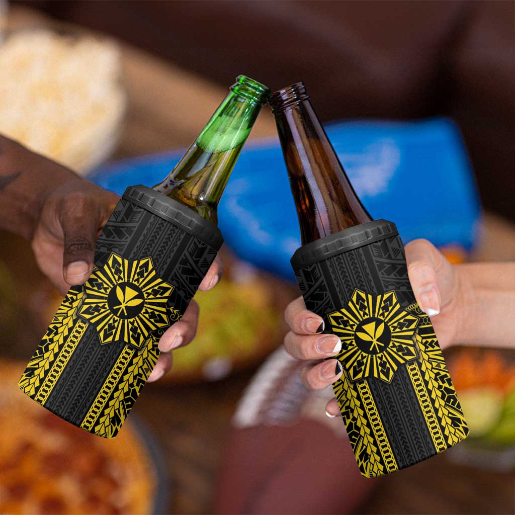 Hawaii And Philippines Together 4 in 1 Can Cooler Tumbler Polynesian Pattern With Filipino Barong Gold LT05 - Polynesian Pride