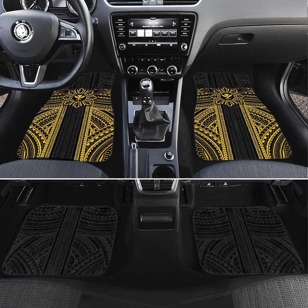 Hawaii And Philippines Together Car Mats Polynesian Pattern With Filipino Barong Gold LT05 Set 4pcs Gold - Polynesian Pride